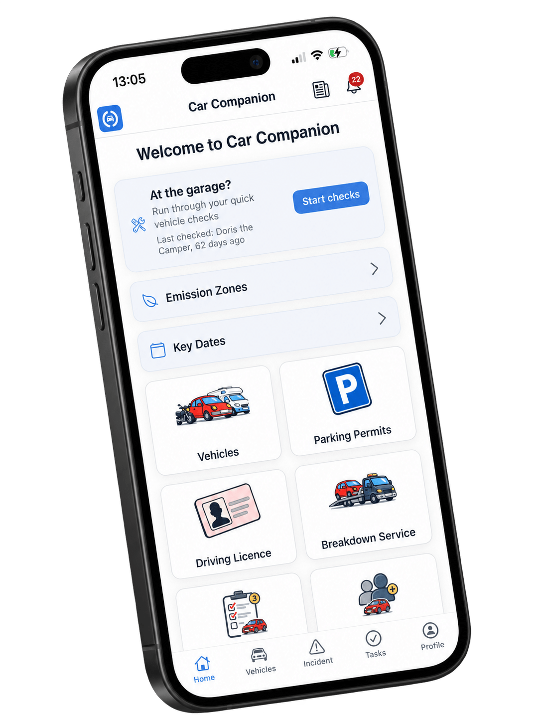 iPhone 15 showing Car Companion app homepage